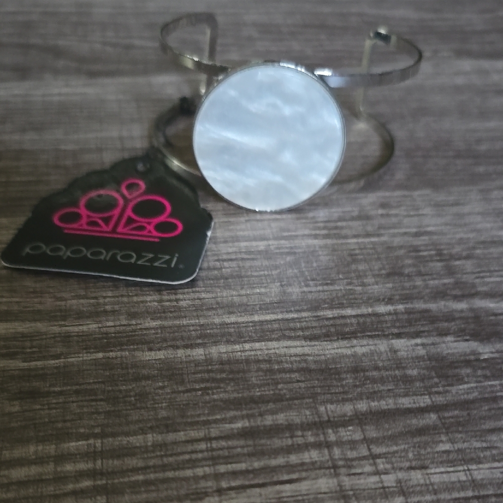 Paparazzi Silver Bracelet with White Accent